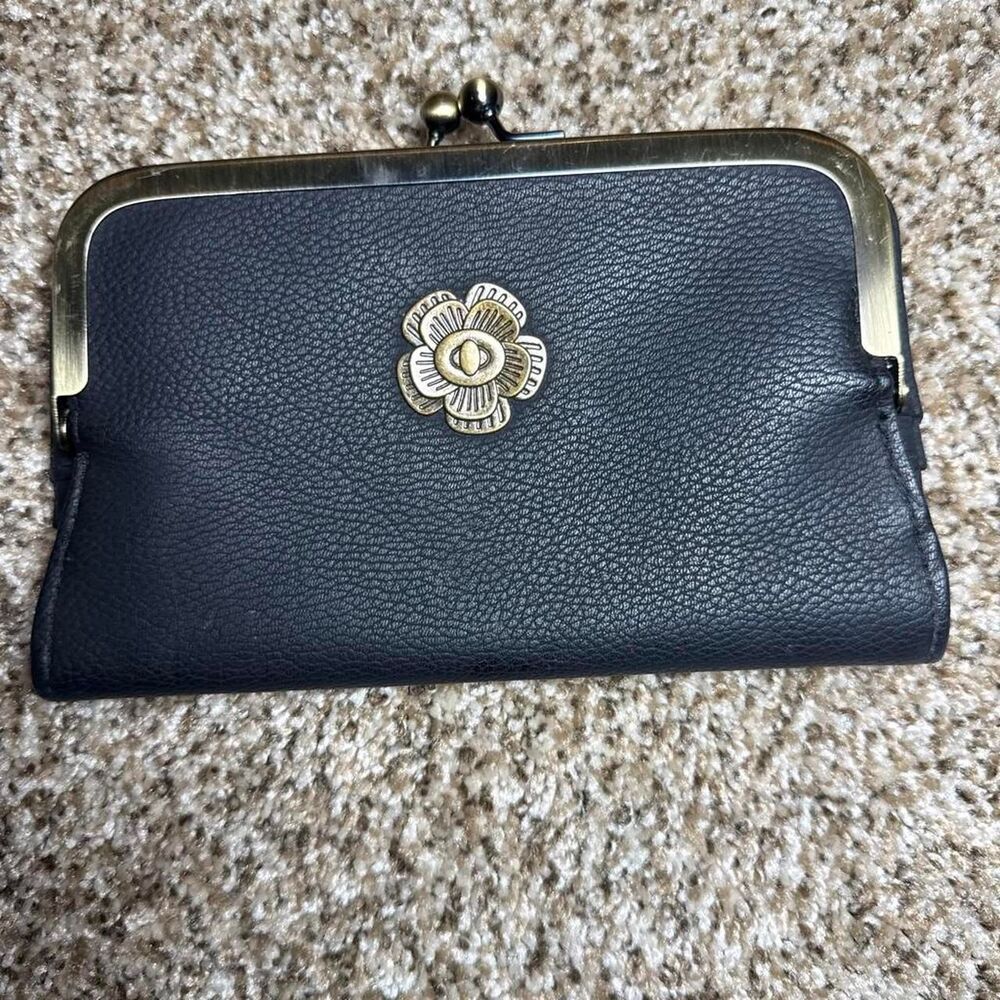 Vintage Black Kiss Lock Wallet Floral Brass Clutch Y2K